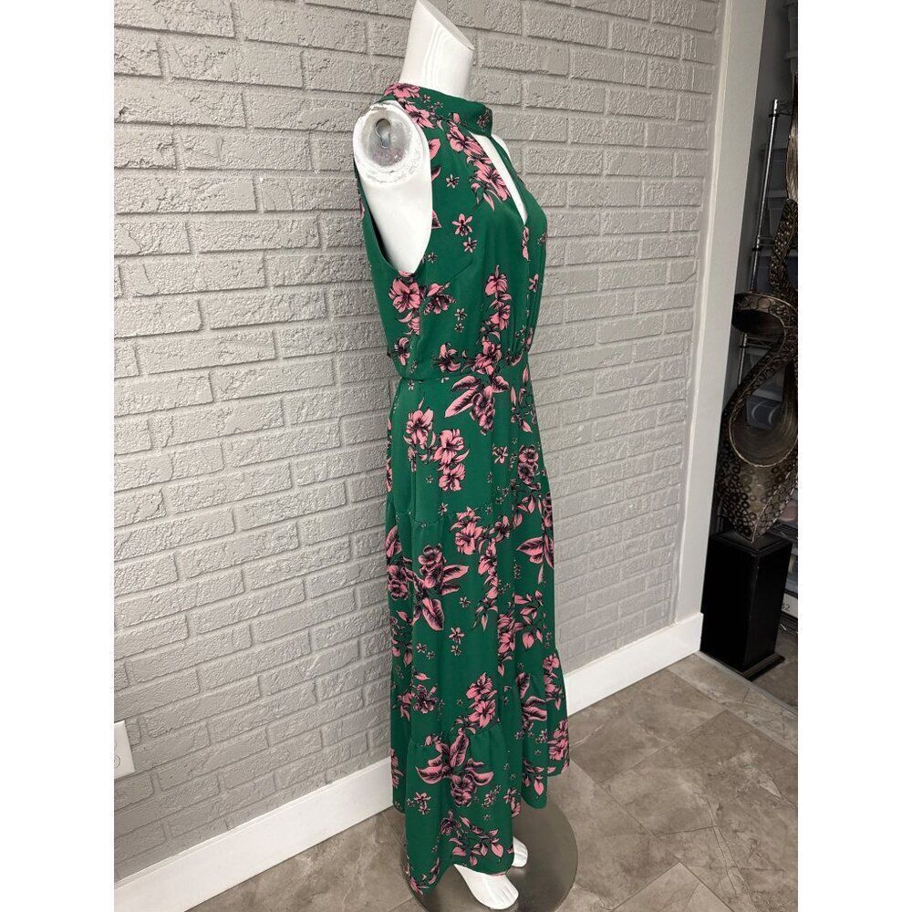 Sam Edelman Women Green With Pink Floral Cut-Out Midi Dress Size 10 - Picture 7 of 10
